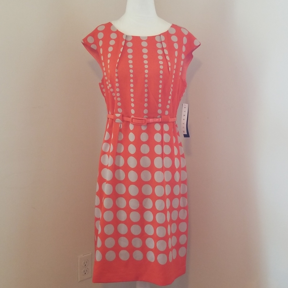 NWT I lE Orange & Cream Polka Dot Dress